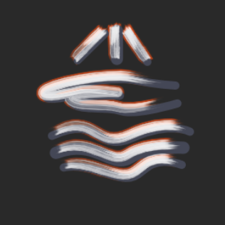 Symbole abstrait représentant des vagues et un soleil stylisé.