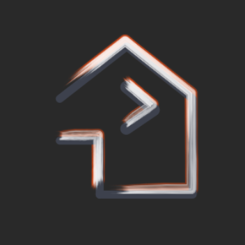Logo stylisé d'une maison avec une flèche pointant vers la droite sur fond sombre.
